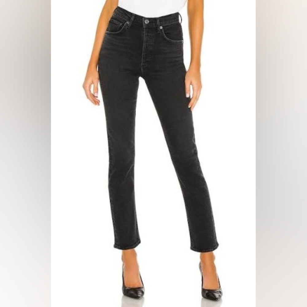 NWT AGOLDE Riley Crop High Rise Straight Jeans in Panoramic